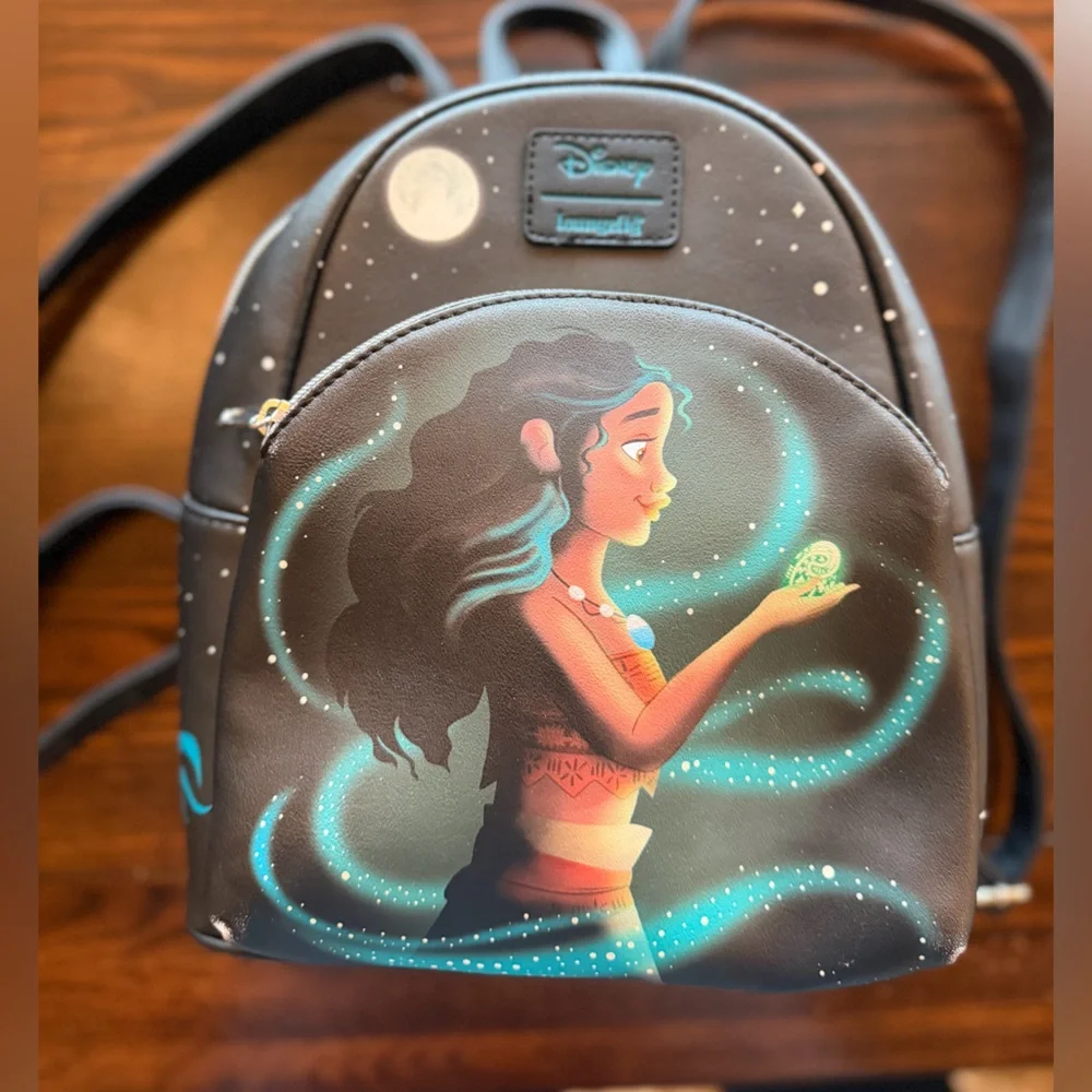 Loungefly Black Mini Backpack with Teal Glow Moana Artwork